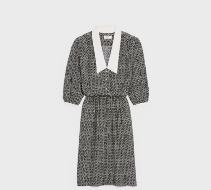 Celine o1bcso1str0225 2R94F306S Midi Dress in Grey & White Size M / US 6-8 / IT 42-44 - 1 Thumbnail