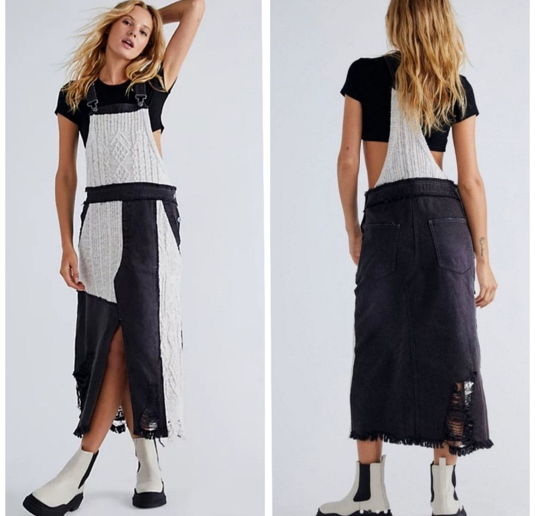 image of Free People Brighton Skirtall Overalls Skirt Z200-22 in Black Wash, Women's (Size Small)