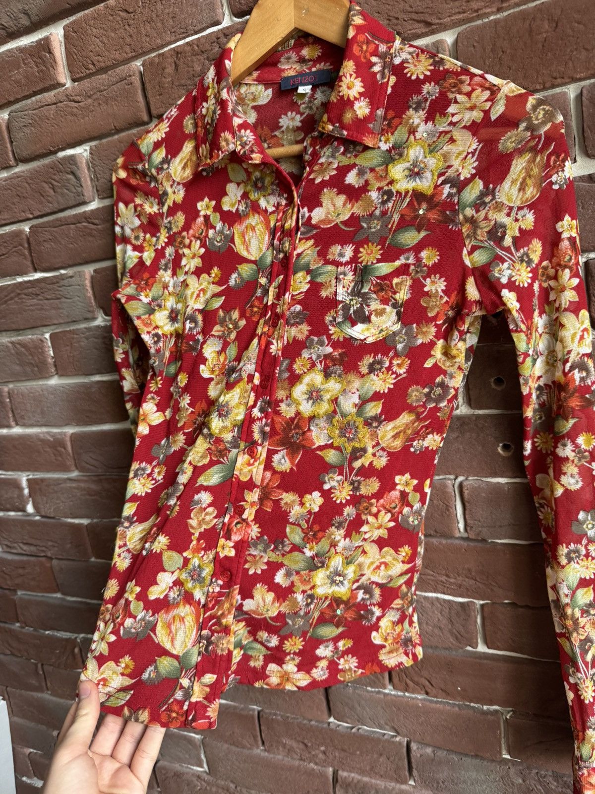 Kenzo Rare Vintage Kenzo Floral Mesh top longsleeve shirt Size S / US 4 / IT 40 - 6 Thumbnail