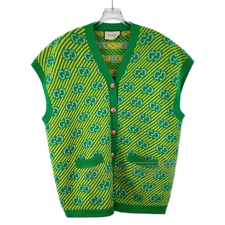 Gucci Gucci Green oblique stripe logo jacquard full print wool V Size XS / US 0-2 / IT 36-38 - 1 Thumbnail