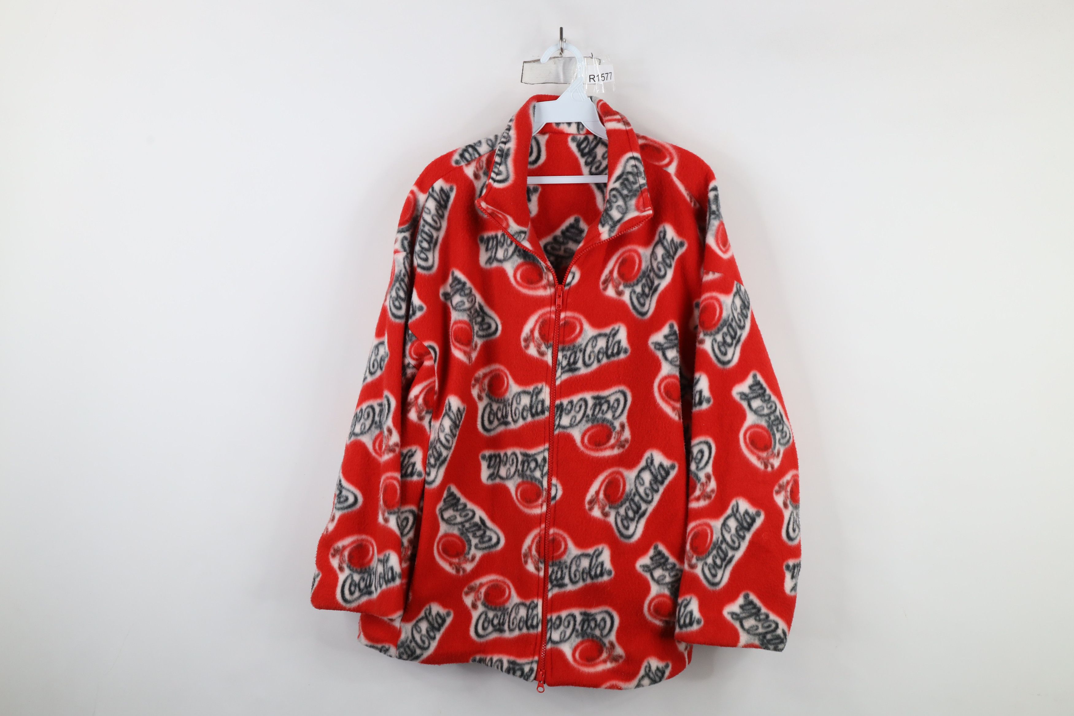 Vintage Vintage 90s Coca Cola Over Print Full Zip Fleece Jacket Red Size XXL / US 16-18 / IT 52-54 - 1 Thumbnail