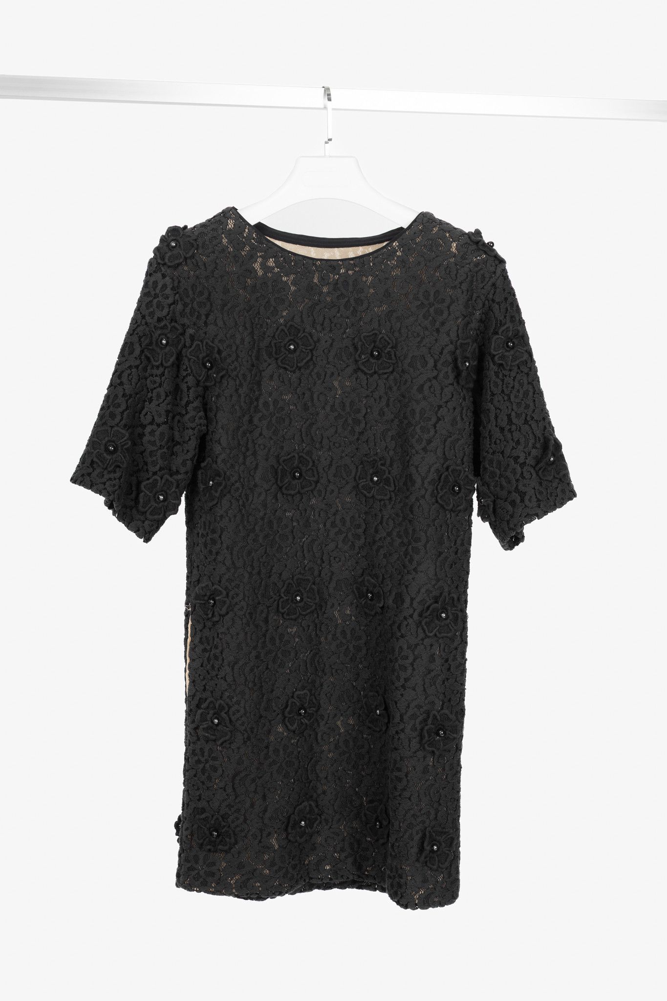 Chloe Chloe AW12 Black Macrame-Lace Floral-Applique Mini Dress Size S / US 4 / IT 40 - 1 Thumbnail
