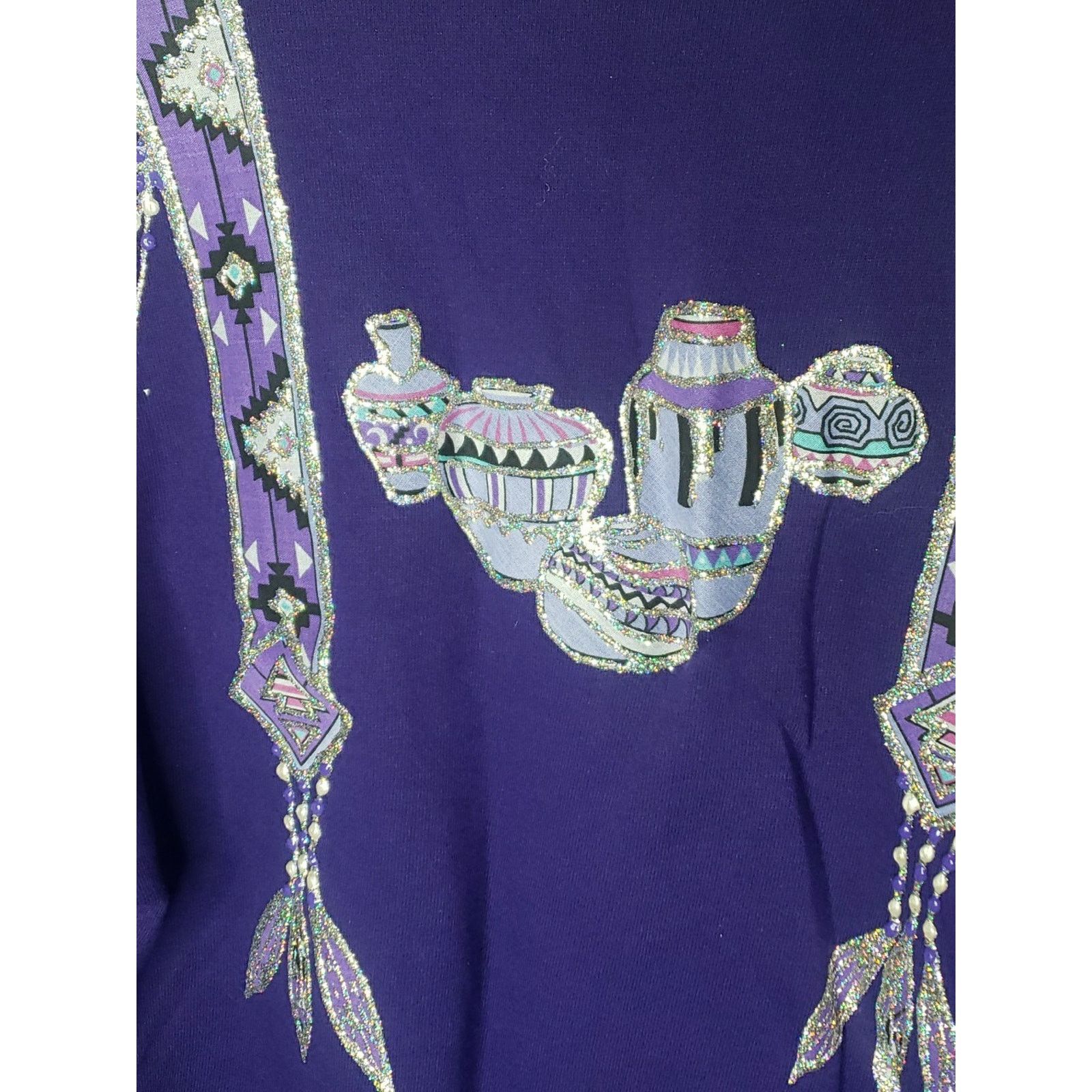 Jerzees Vtg 80s Native American Feathers Sparkle Southwestern MEDIUM Size US M / EU 48-50 / 2 - 16 Thumbnail