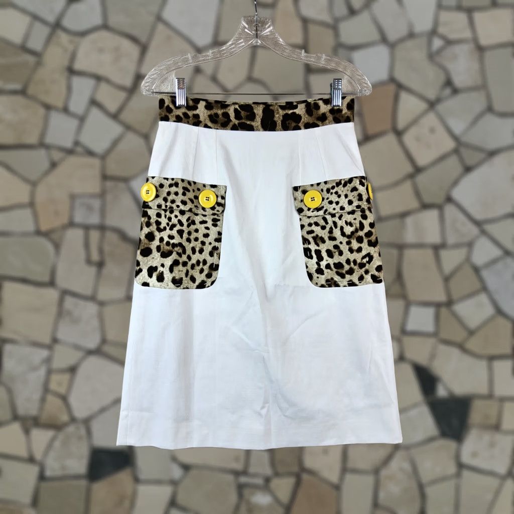 Dolce & Gabbana Dolce&Gabbana Women's Cotton Leopard Pocket Button Midi Skirt Size 40 Multicolor A-Line Slit Button Closure Boys? Size 27" / US 4 / IT 40 - 1 Thumbnail