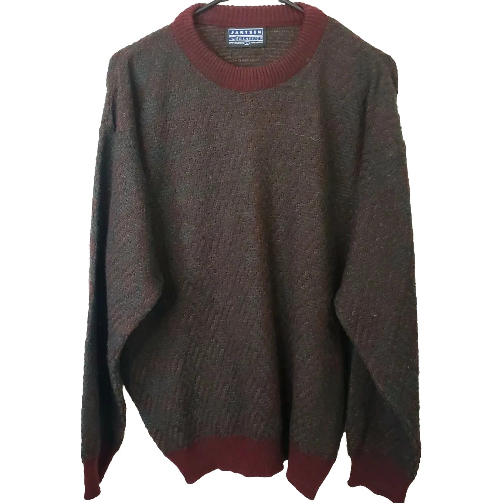 Jantzen VINTAGE Jantzen Sweater Mens L Crewneck Geometric Textured Maroon Brown Acrylic Knit Pattern Cosby Grandpa 00s Y2k Classic Pullover Size US L / EU 52-54 / 3 - 2 Thumbnail