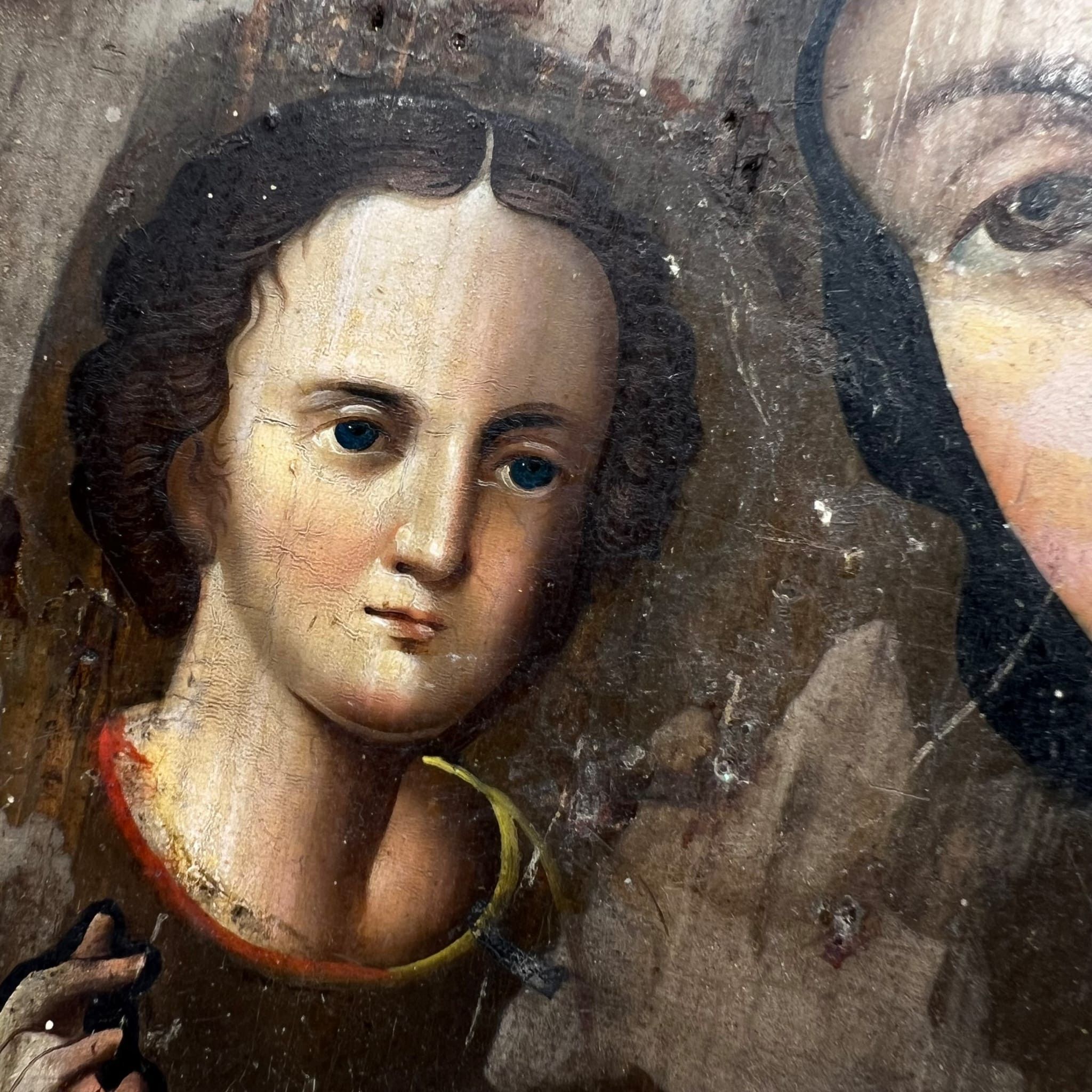 Vintage Antique Russian Icon Virgin Mary & Child Hand Painted Size ONE SIZE - 5 Thumbnail