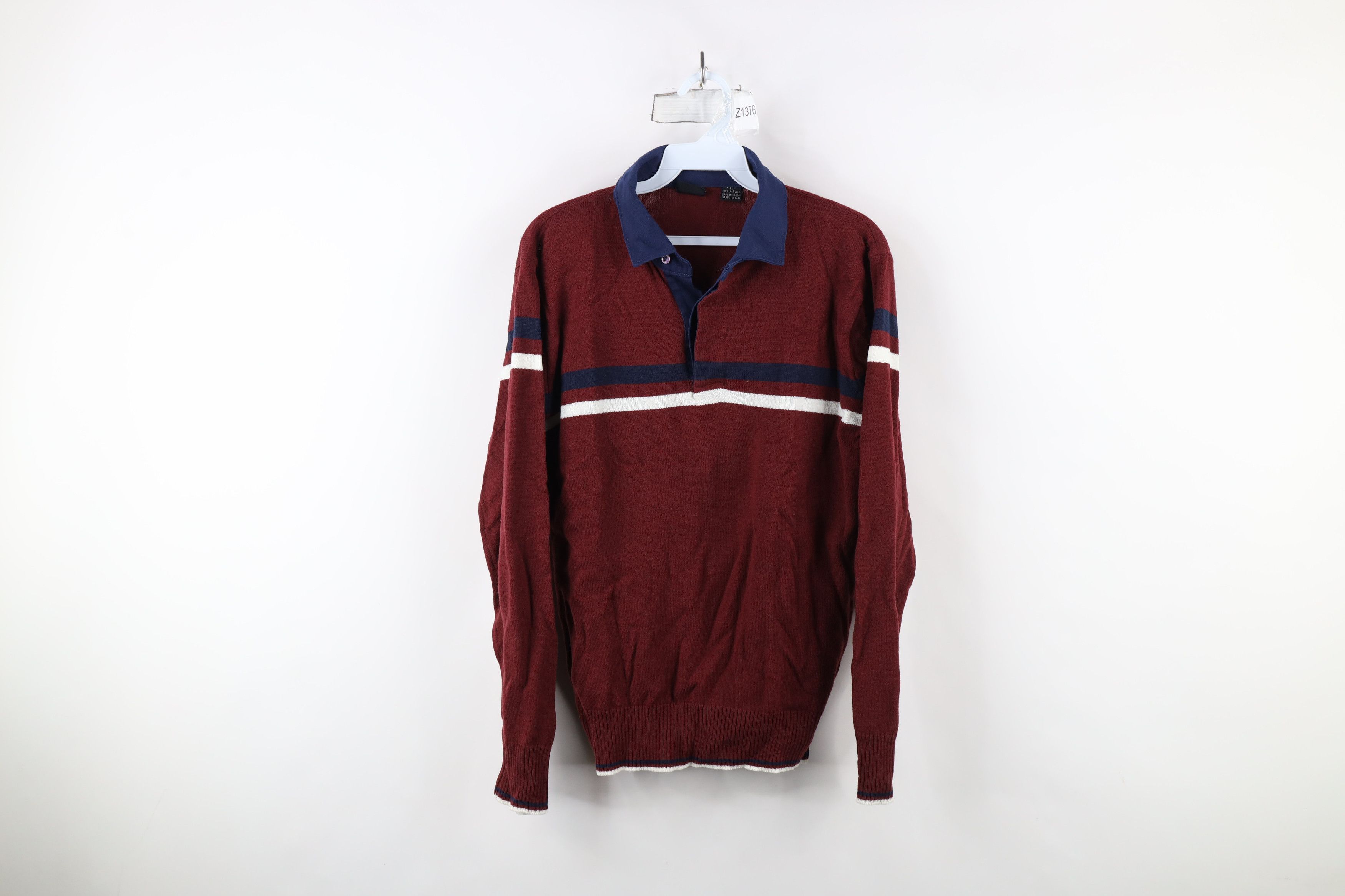 Vintage Vintage 70s Streetwear Knit Collared Long Sleeve Sweater Size US L / EU 52-54 / 3 - 1 Thumbnail