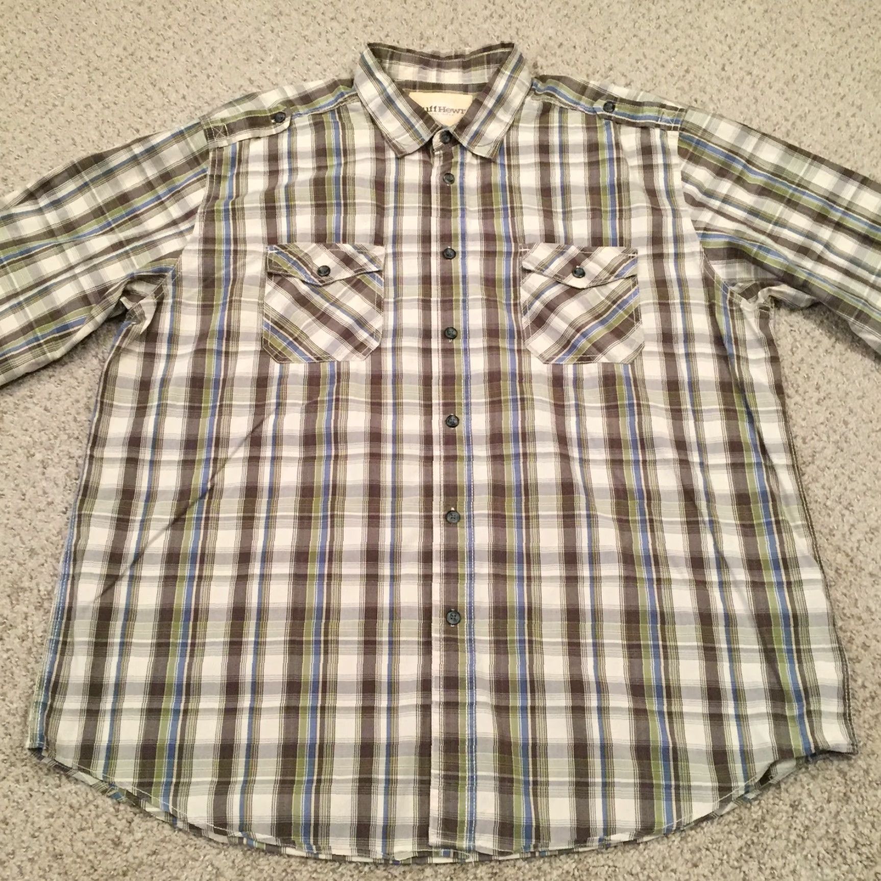 Vintage Ruff Hewn Shirt Mens XXL Green Plaid Long Sleeve Button-Up Shirt Mens Size US XXL / EU 58 / 5 - 5 Thumbnail