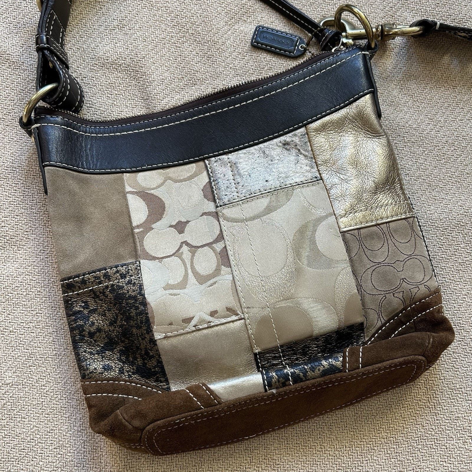Coach Patchwork F10387 Leather Canvas Metallic Shoulder Bag Size ONE SIZE - 2 Thumbnail