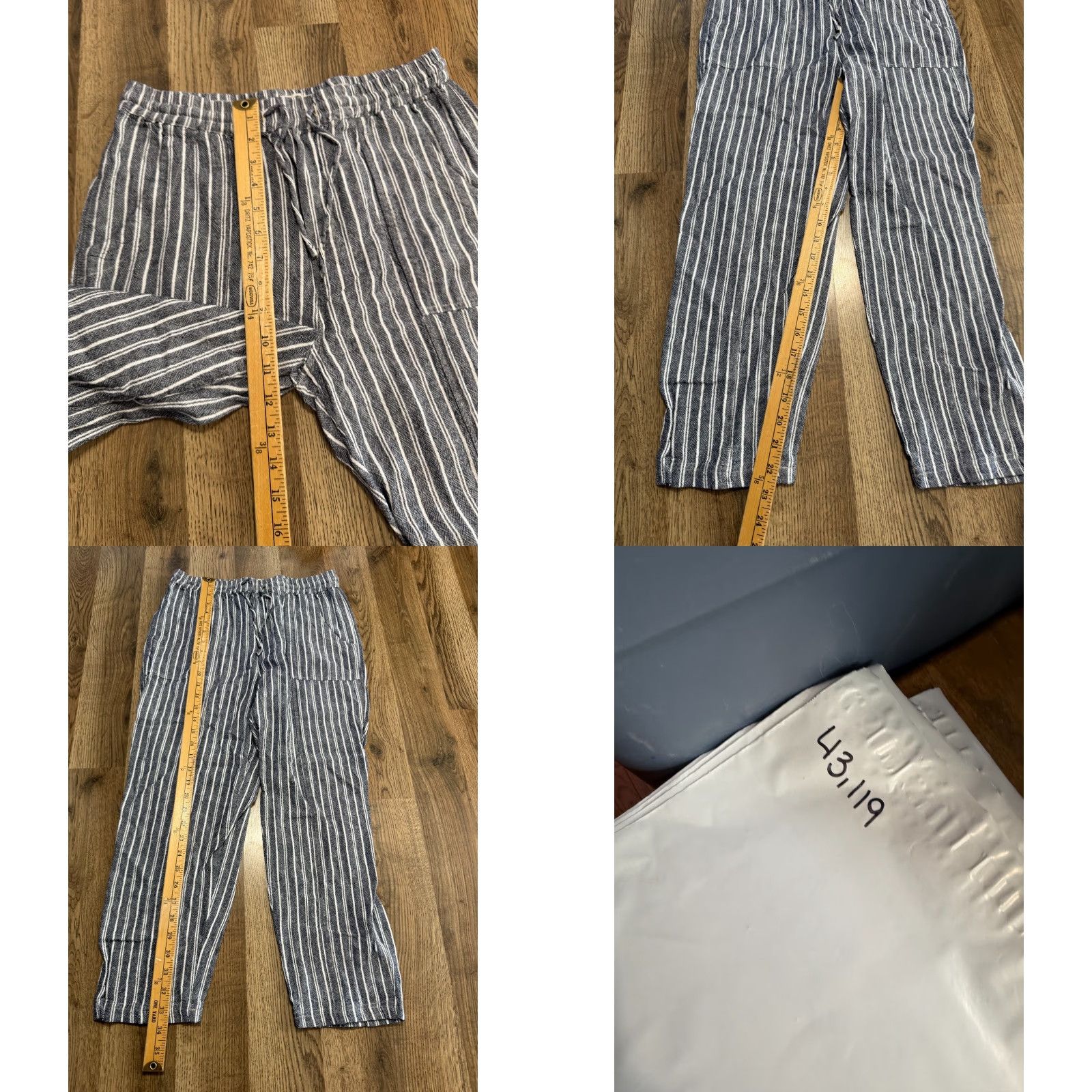 Vintage Mason Belle Pants Women's Medium Blue White Striped Linen Blend Tie Waist Wide-Leg Ankle Flat Front Mens? Size 32" / US 10 / IT 46 - 8 Thumbnail
