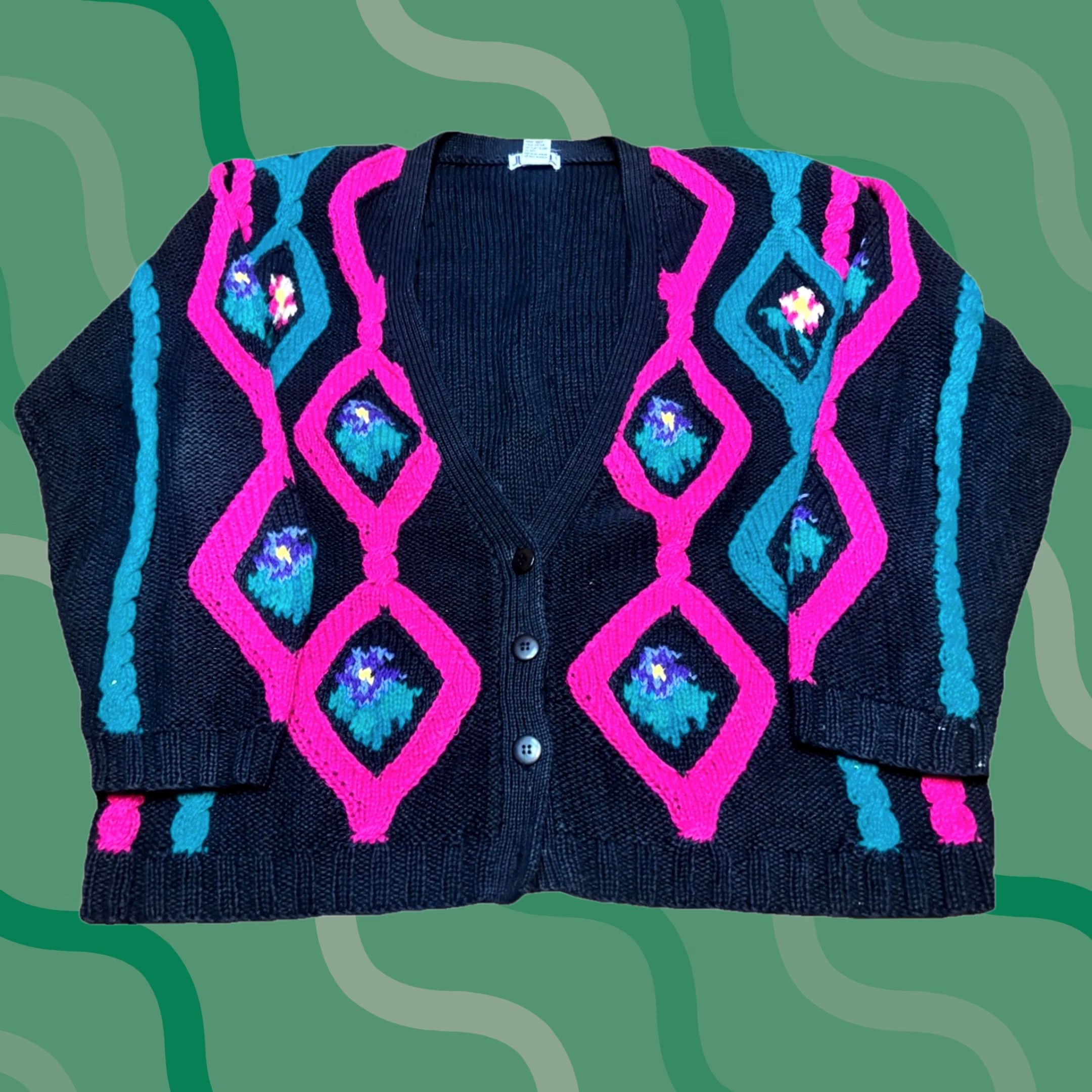 Vintage VINTAGE Women Cardigan L Hand Knit Floral Cozy 90s Cottagecore N7 Size L / US 10 / IT 46 - 1 Thumbnail