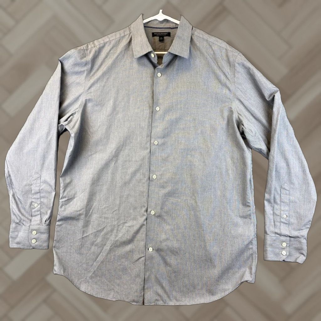 Banana Republic Banana Republic Shirt XL Men's Gray Button-Front /85-31, Cotton Blend, Knit, Button-Down Collar, Long Sleeve, Non-Iron, Regular Fit Size US XL / EU 56 / 4 - 1 Thumbnail