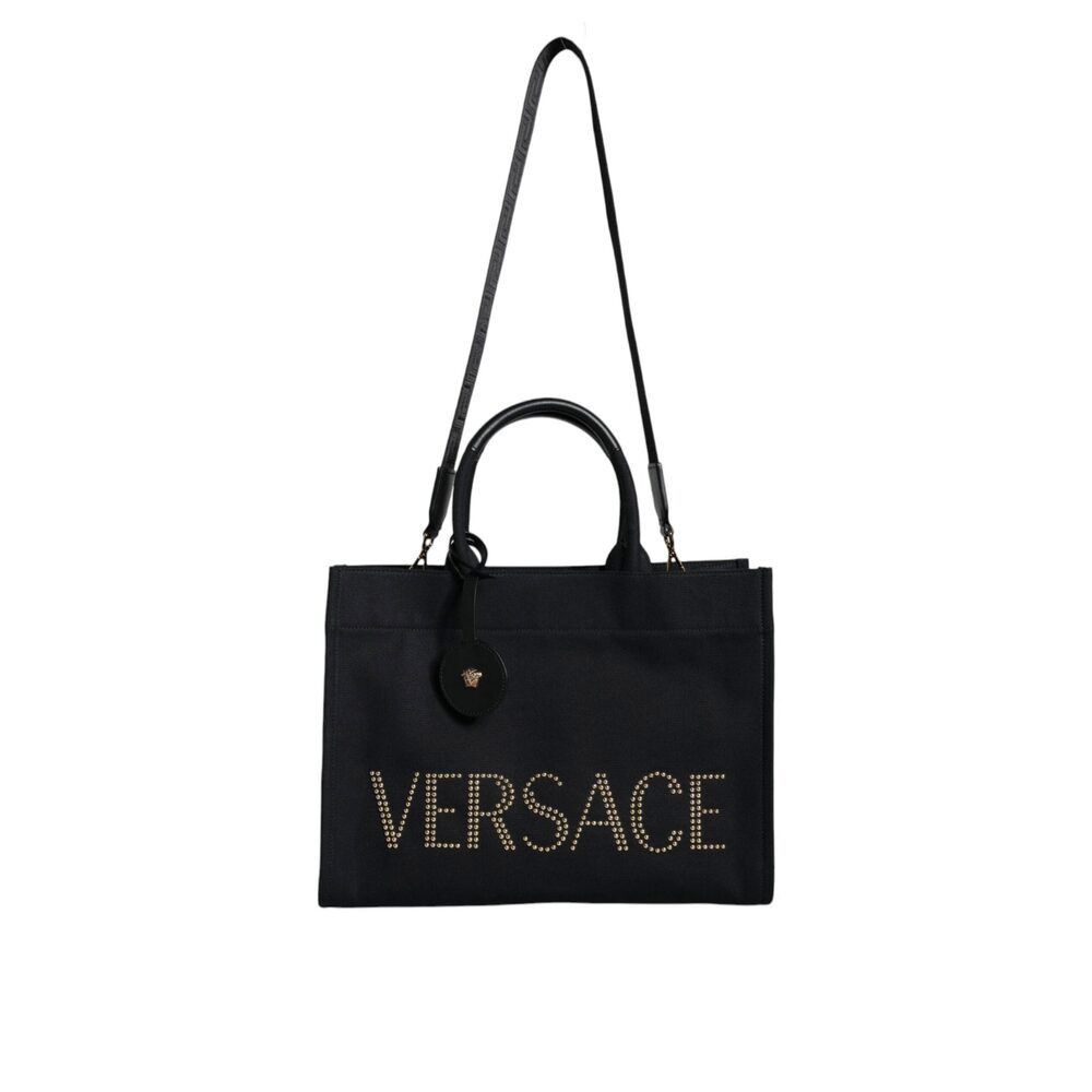 Versace Versace Black Top Handle Canvas Leather Logo Crossbody Tote Size ONE SIZE - 1 Thumbnail