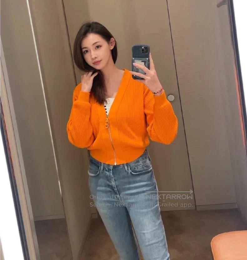 Hermes Hermes Orange Silk Cotton Zip-Up Cardigan Size XXS / US 00 / IT 34 - 1 Thumbnail
