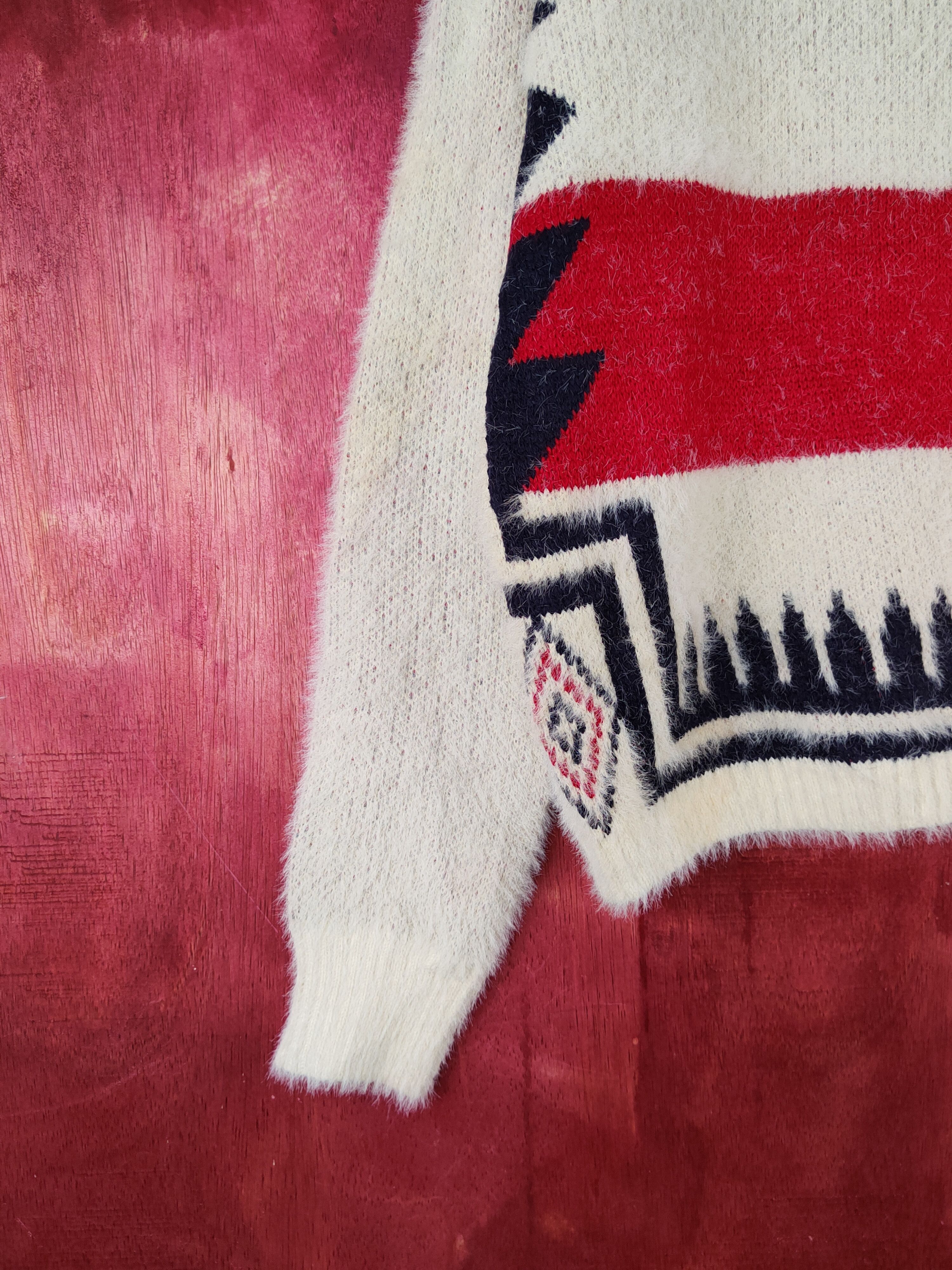 Homespun Knitwear × Japanese Brand Bohewi Cream Red Shag Shaggy Fur Mohair Knitwear #S2077 Size US M / EU 48-50 / 2 - 4 Thumbnail