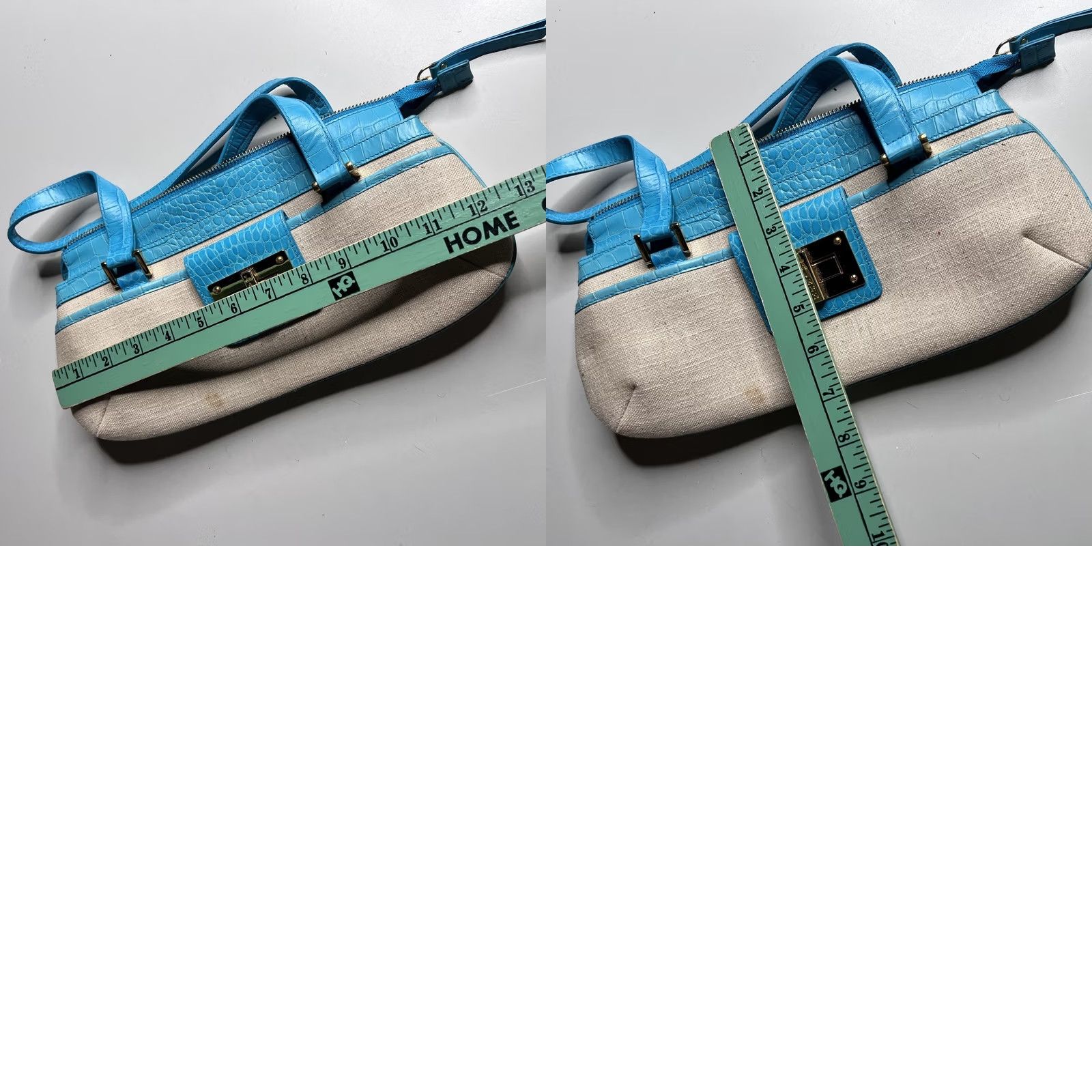 Ralph Lauren VINTAGE Lauren Ralph Lauren Shoulder Bag Womens Small Blue Canvas Croc Faux Leather Zip Size ONE SIZE - 8 Thumbnail