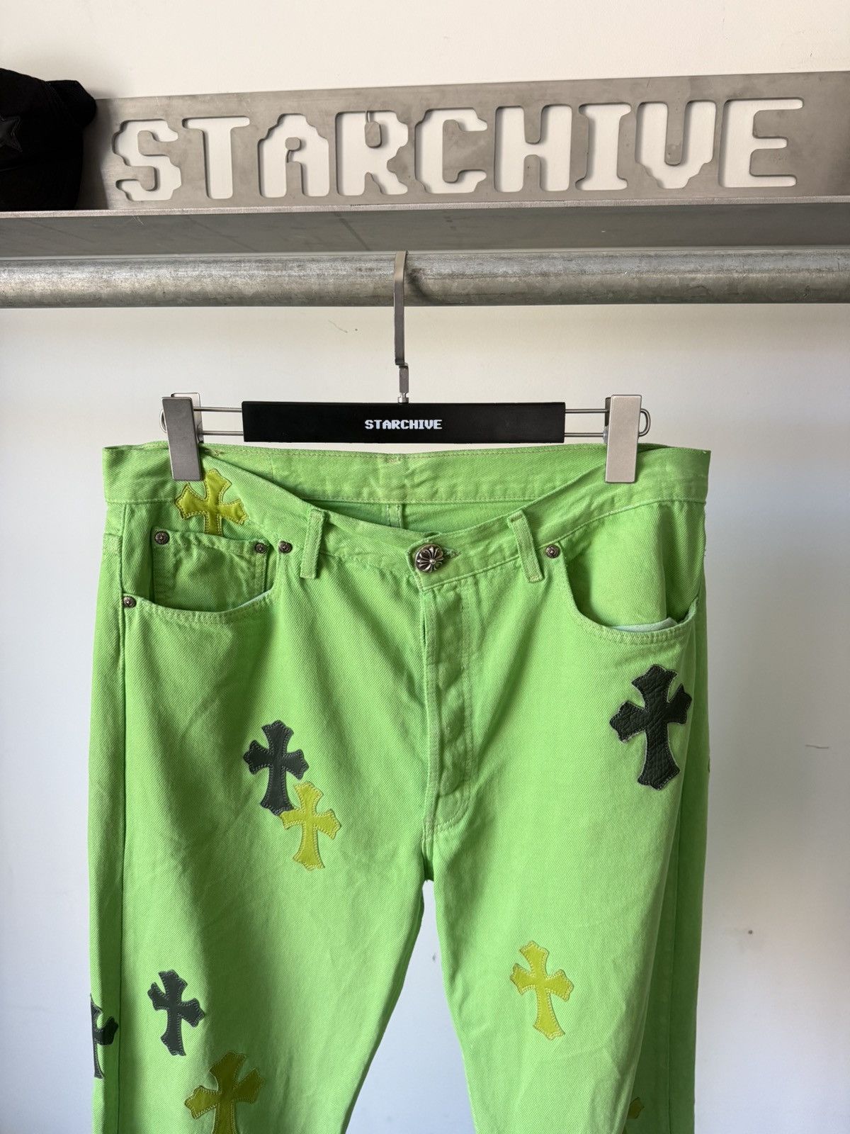 Chrome Hearts Chrome Hearts Lime Green 501 Patch Jeans Size US 33 - 2 Thumbnail