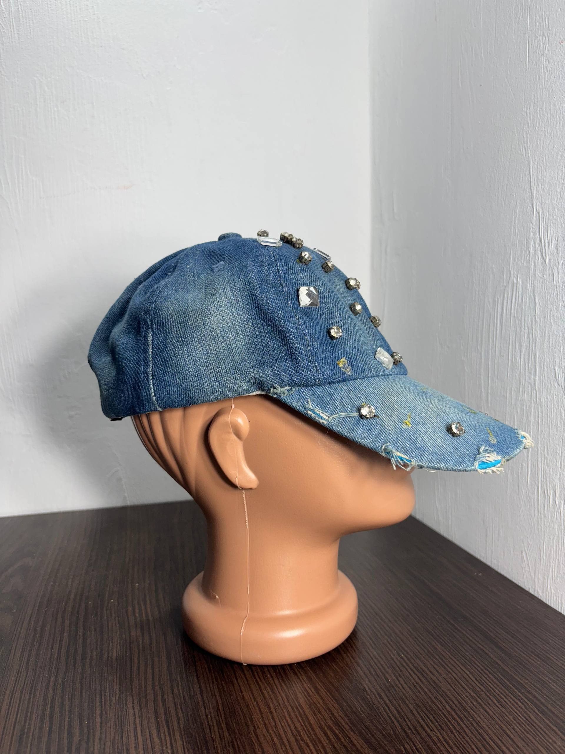 Japanese Brand VTG Rhinestone IfSixWasNine style Distressed Denim Cap Hat Size ONE SIZE - 5 Thumbnail