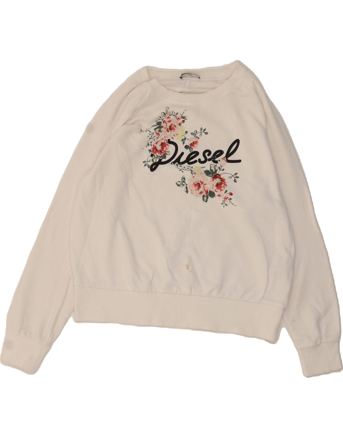 Diesel Womens Graphic Sweatshirt Jumper UK 14 Large White Cotton Size S / US 4 / IT 40 - 1 Thumbnail