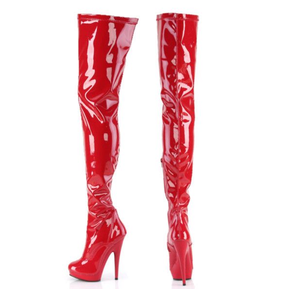 Other Sultry 4000 Stretch Patent Red 6" High Heel Platform Thigh H Size US 8 / IT 38 - 6 Thumbnail