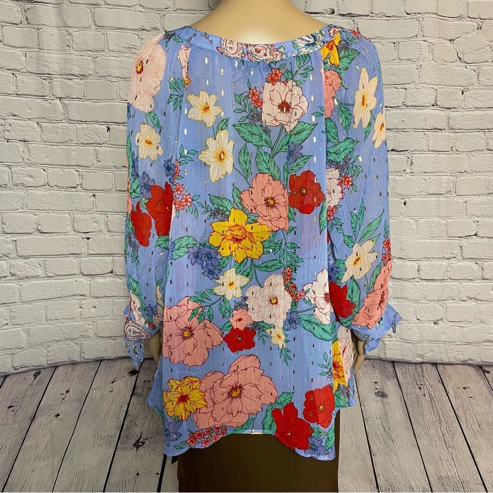 Anthropologie NWT New Figueroa & Flower Floral Blouse 3/4 Sleeve Size 2X Size XXL / US 16-18 / IT 52-54 - 9 Thumbnail
