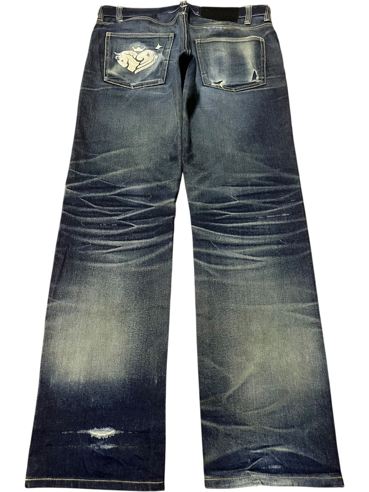 Hook-Ups Vintage Idol Master Love Unicorn Mud Wash Distress Jeans Size 34" / US 12 / IT 48 - 1 Thumbnail