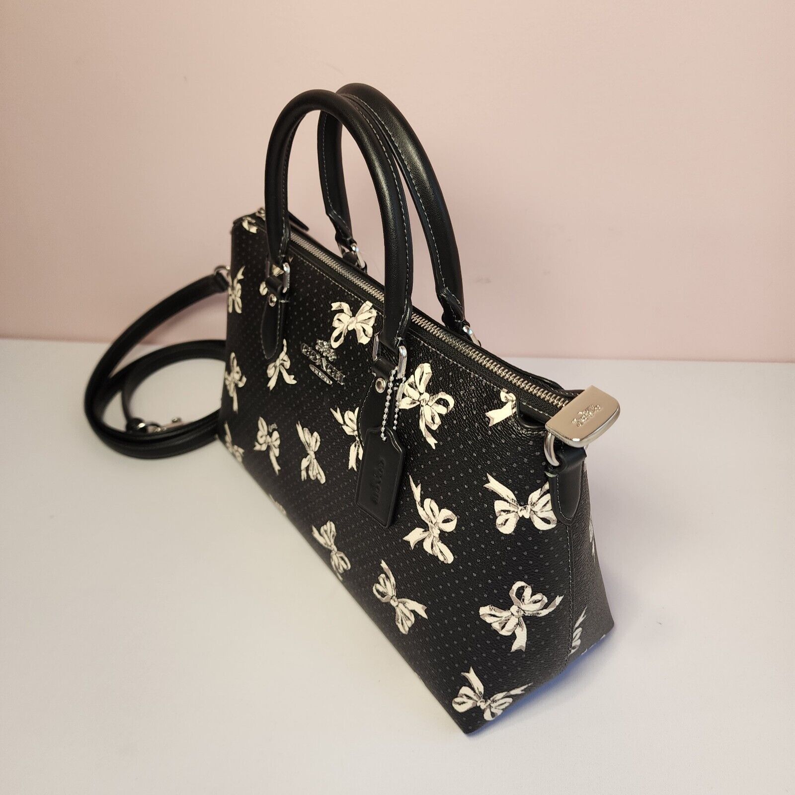 Coach NWT COACH CAA76 Georgia Stachel Bag Bow Print Silver/Black Size ONE SIZE - 4 Thumbnail