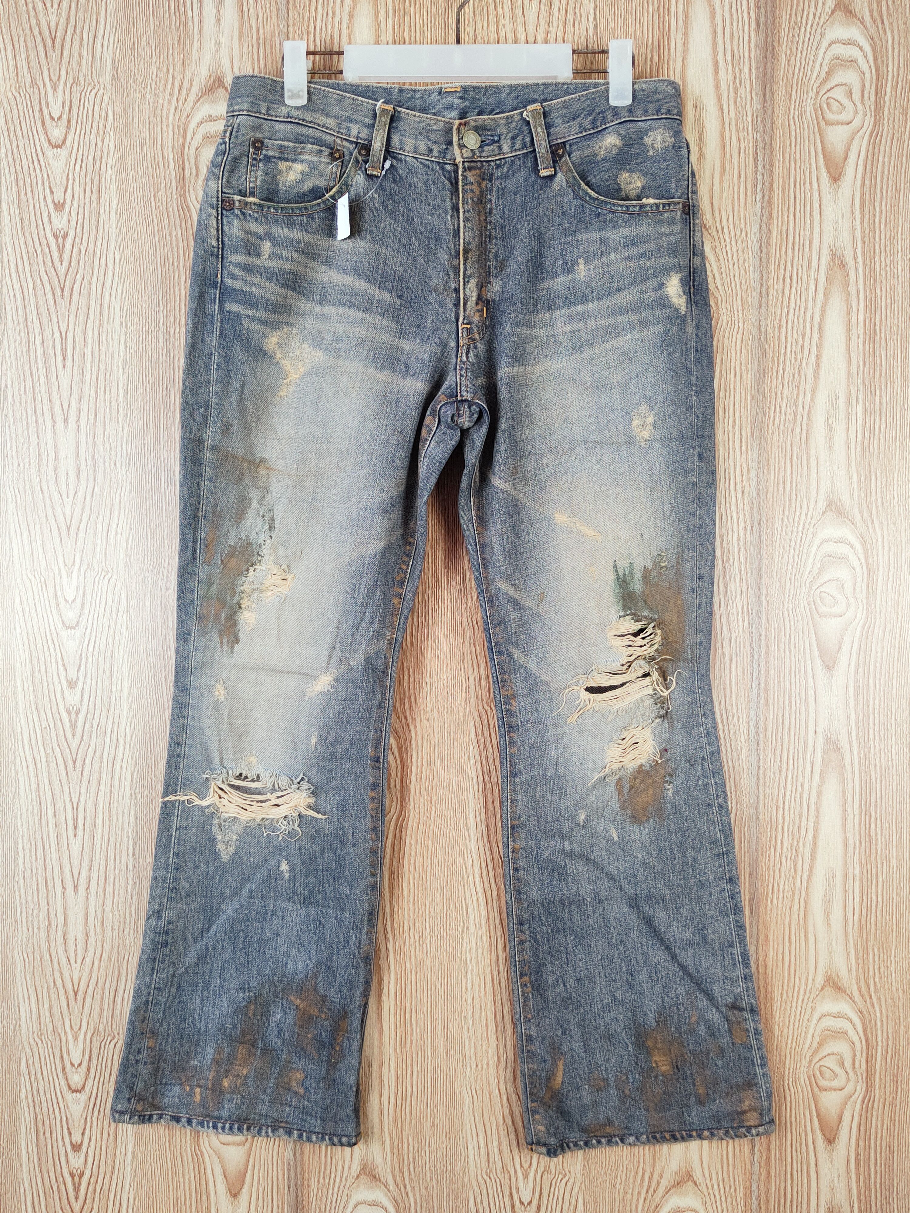 Japanese Brand Blue Way Dark Blue Faded Distressed Ripped Jeans #W784 Size US 32 / EU 48 - 1 Thumbnail