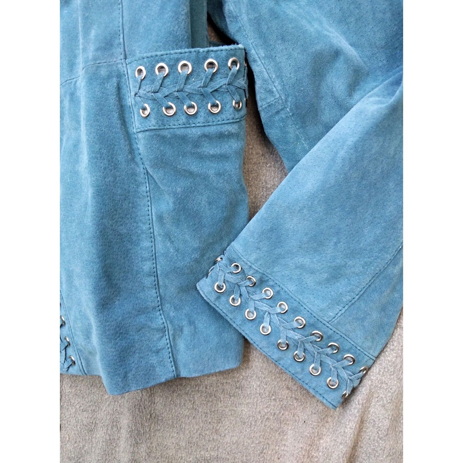 Vintage Bradley Bayou Jacket Womens XL Blue Suede Studded Western Open Front Lined Size XL / US 12-14 / IT 48-50 - 3 Thumbnail