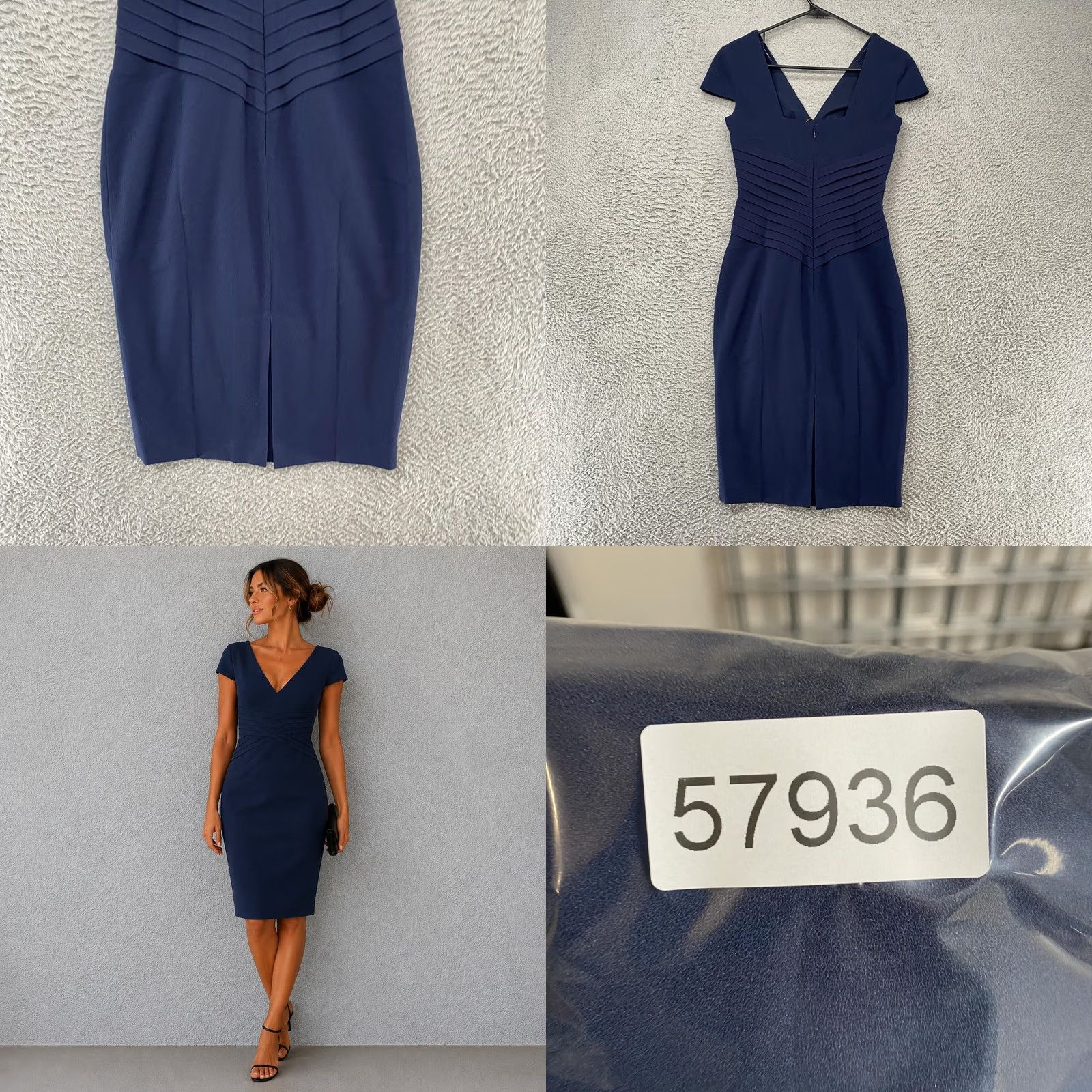 Dress the Population VINTAGE Dress The Population Dolores Dress Womens XS Navy Sheath Pleated V Neck Party Size XS / US 0-2 / IT 36-38 - 9 Thumbnail