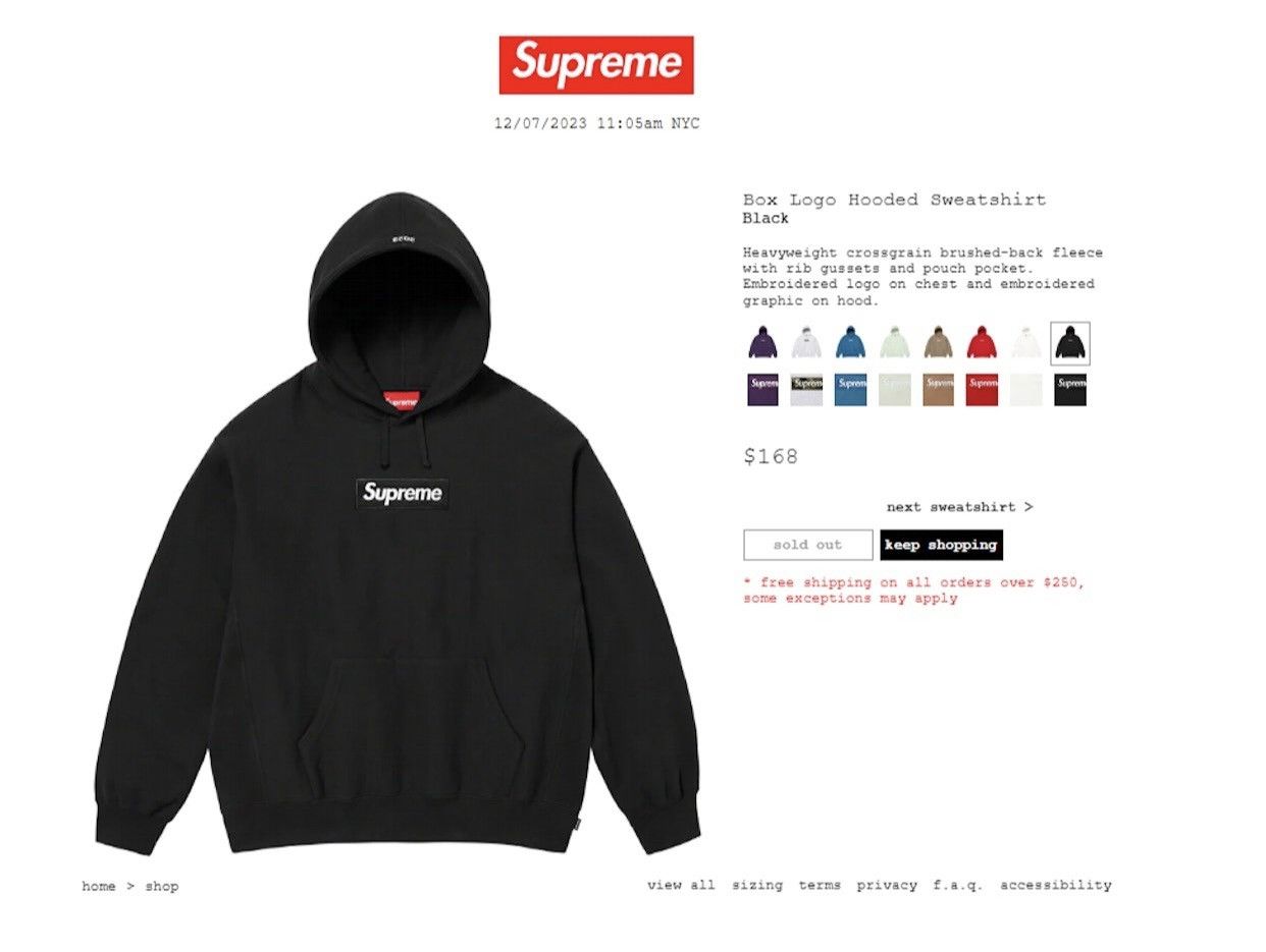 image of Supreme Black Box Logo Hoodie Fw23, Men's (Size Small)