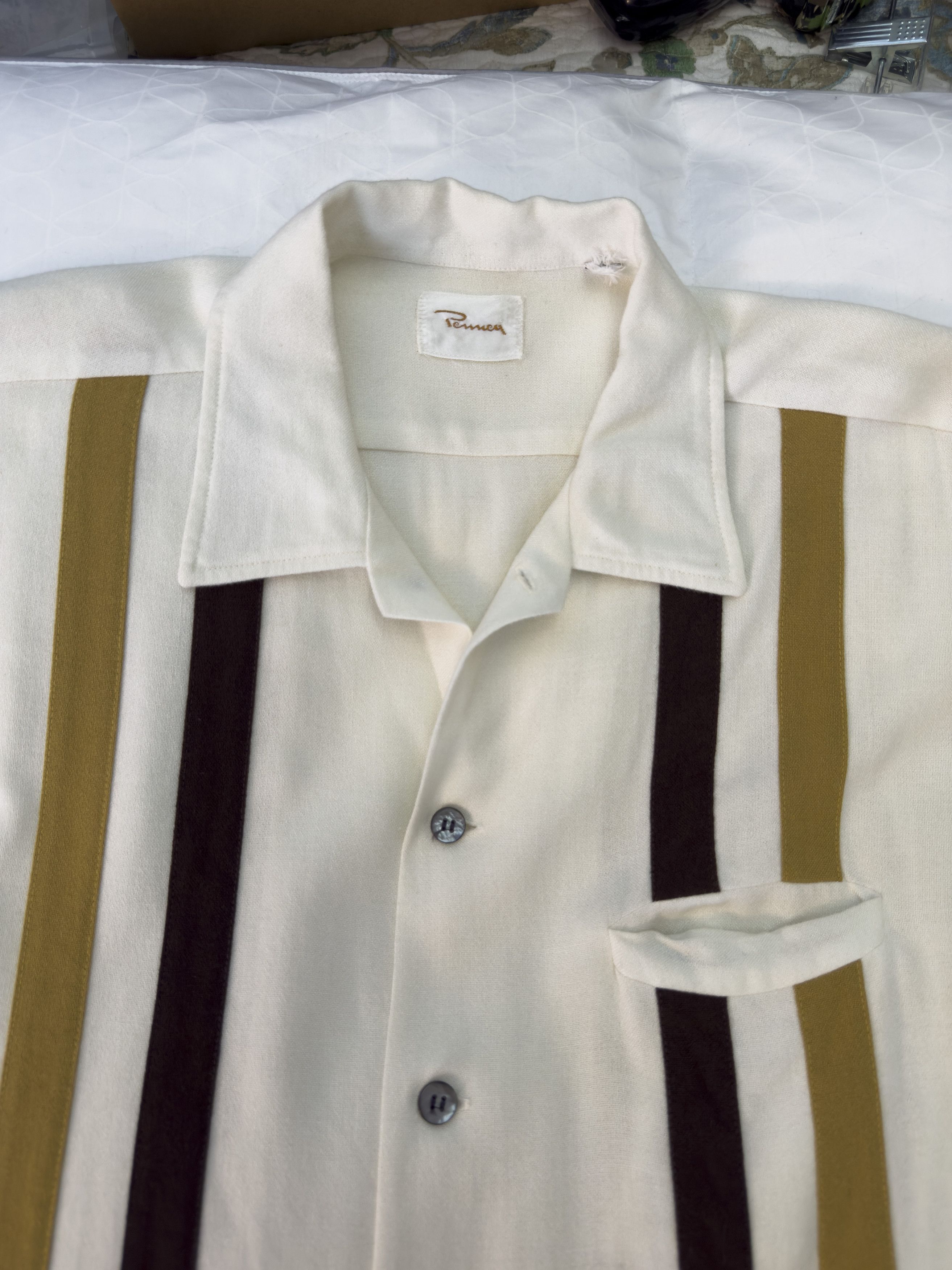 Other Vintage Penney’s Atomic / Rockabilly Cream Stripe Shirt Size US L / EU 52-54 / 3 - 8 Thumbnail