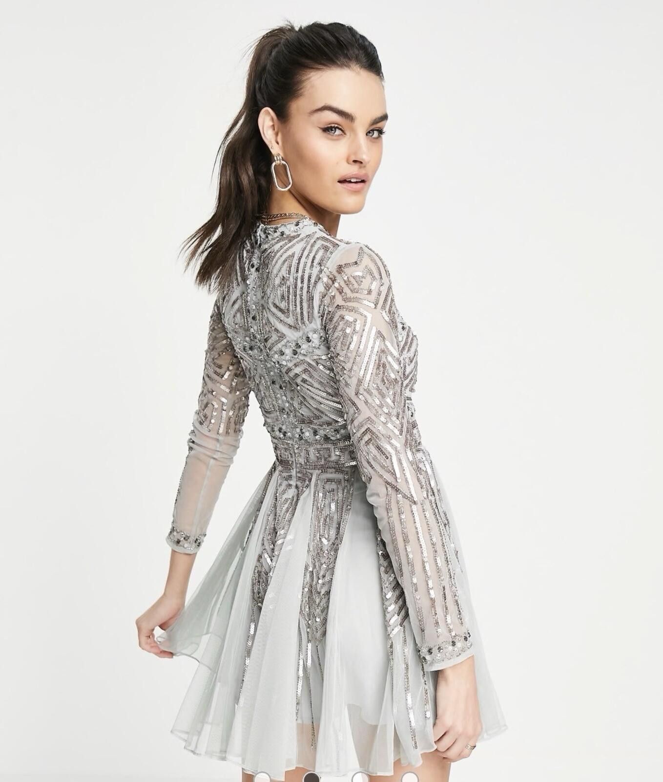 Asos ASOS DESIGN long sleeve mini dress with gem / sequin Sage Size XL / US 12-14 / IT 48-50 - 2 Thumbnail