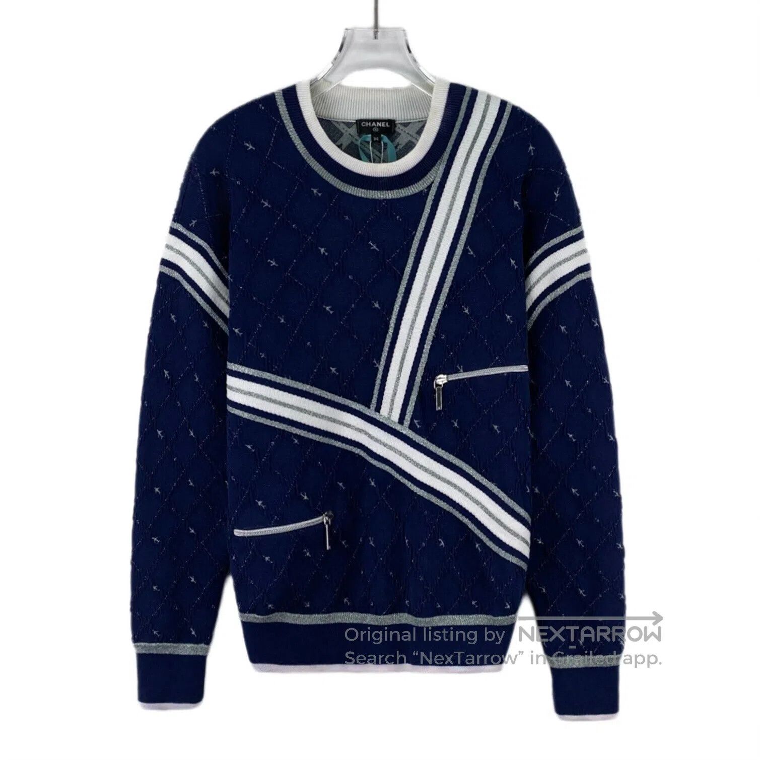 Chanel Chanel Dark blue asymmetric striped design cotton crew nec Size XXS / US 00 / IT 34 - 1 Thumbnail