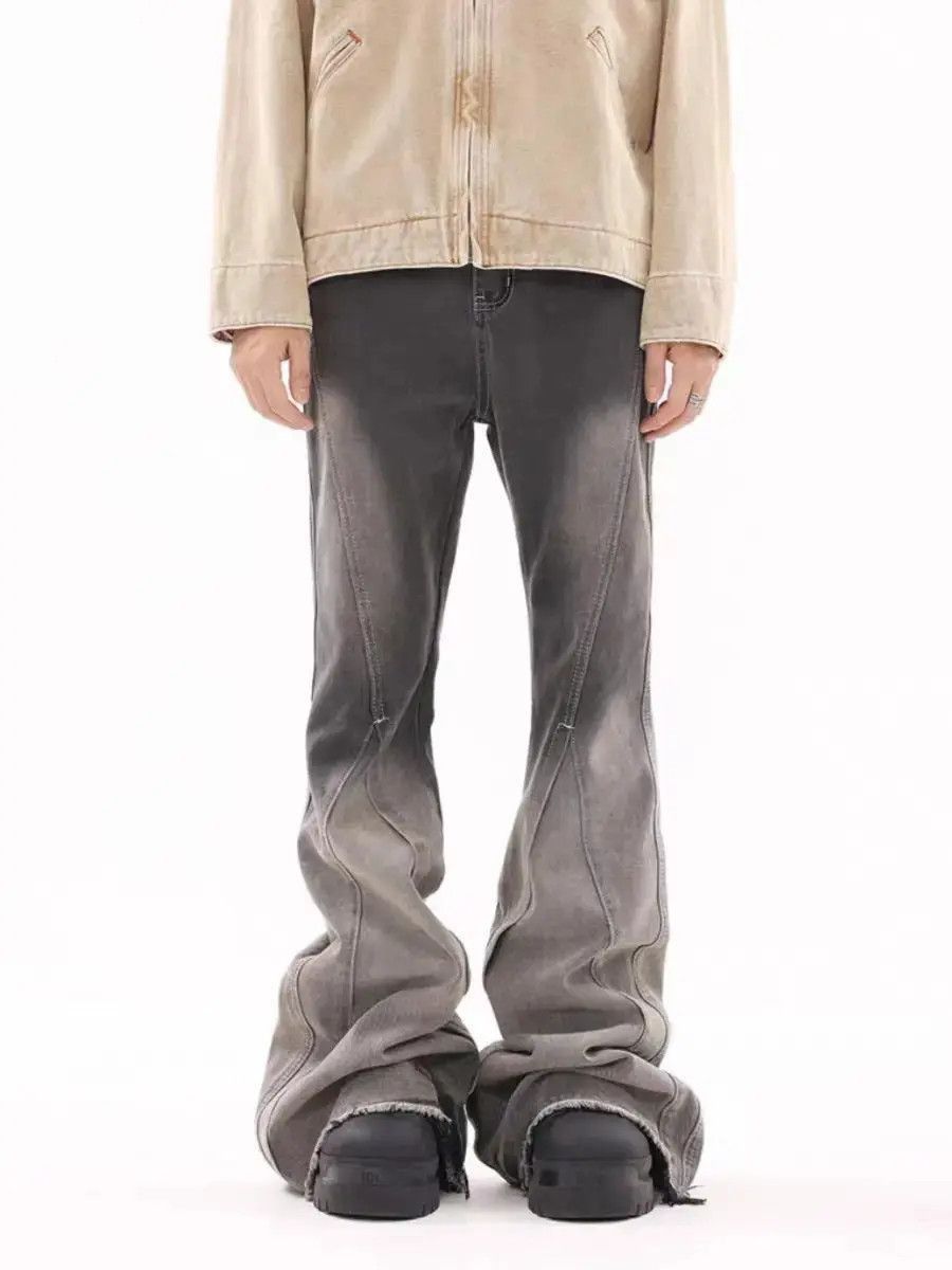 Japanese Brand Vintage washed gradient raw edge draped micro-flare jeans Size US 32 / EU 48 - 4 Thumbnail