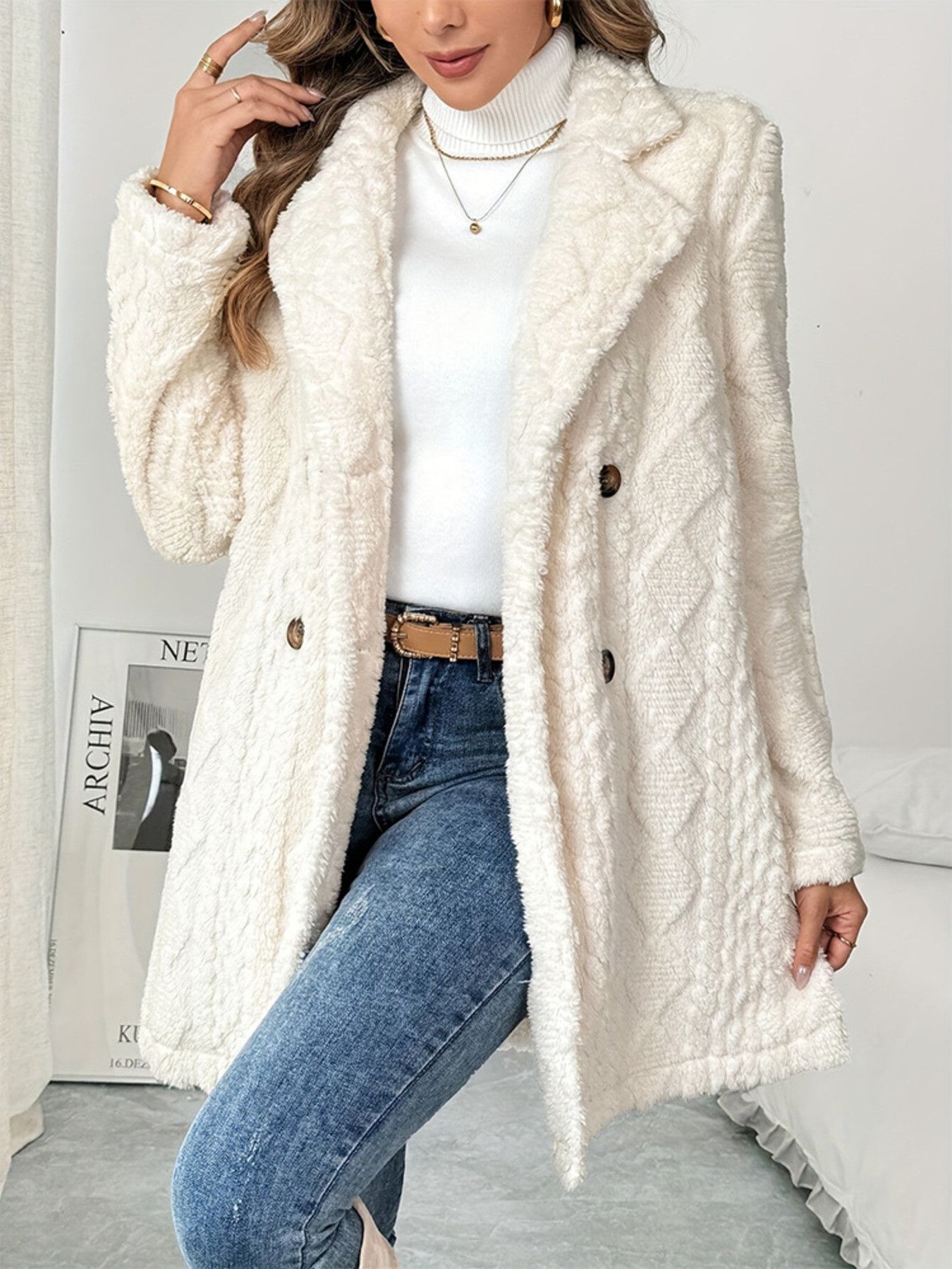 Other Fleece Double-Breasted Longline Coat Size XL / US 12-14 / IT 48-50 - 3 Thumbnail