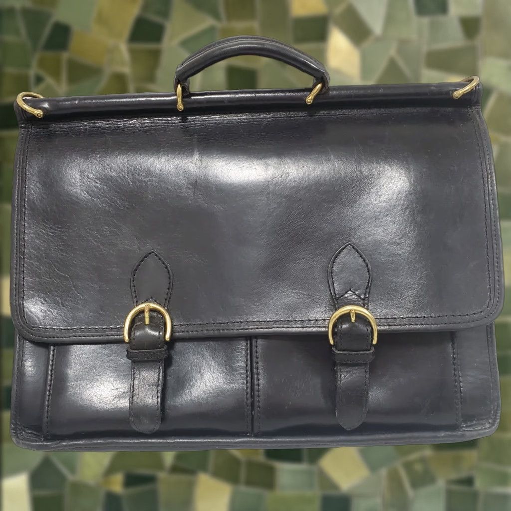 Vintage Henry Louis Black Leather Briefcase Attache Case Messenger Bag Satchel Buckle, Men's