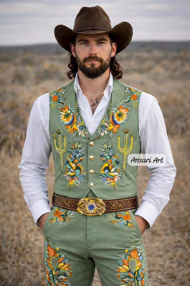 Other Men 3PC Customized Floral Embroidery western Nudie outfit Size 46R - 2 Thumbnail