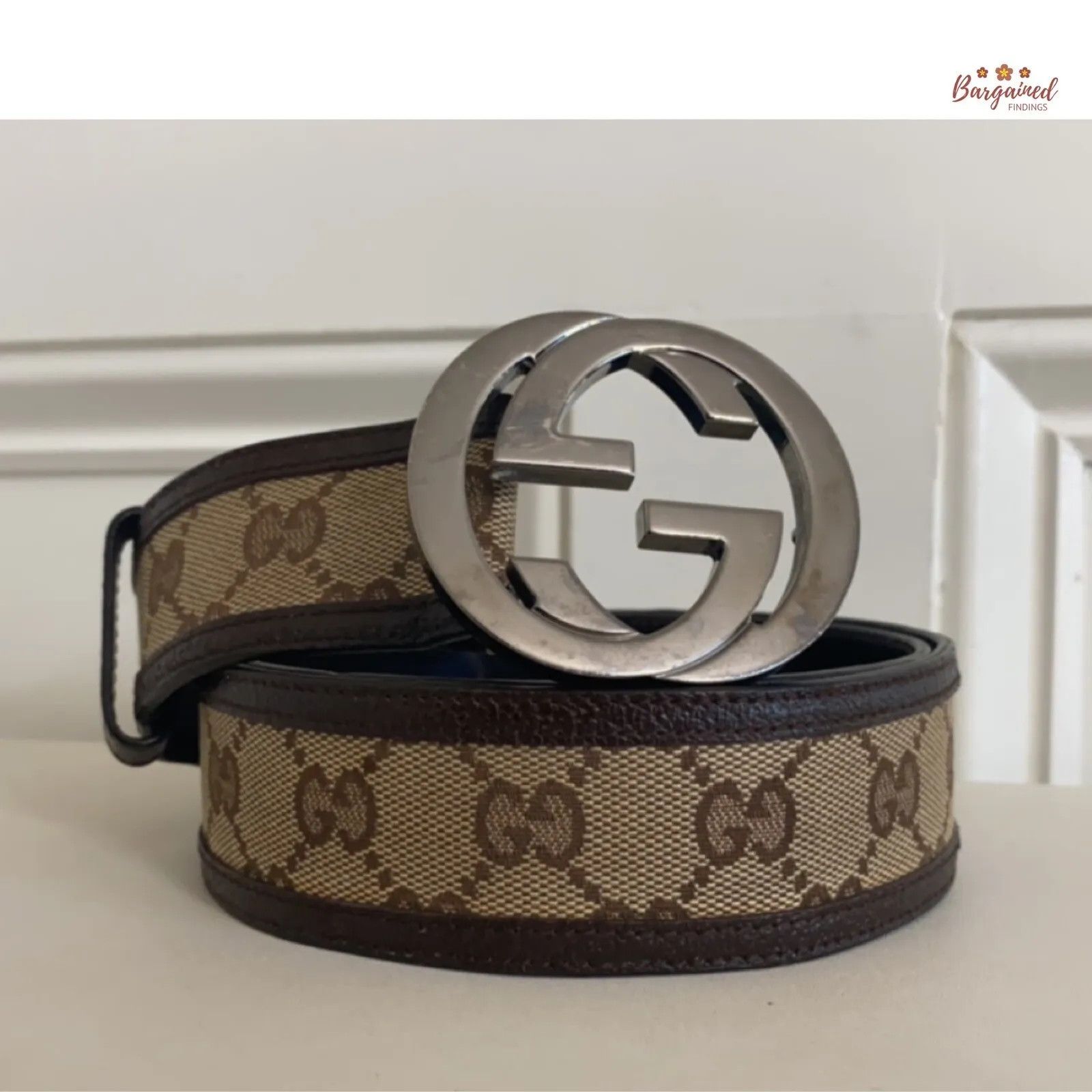 Relist - GUCCI Brown Monogram Canvas Silver Interlocking G Buckle Belt Gucci Pre-Loved Interlocking G monogram belt for Men  main image 3