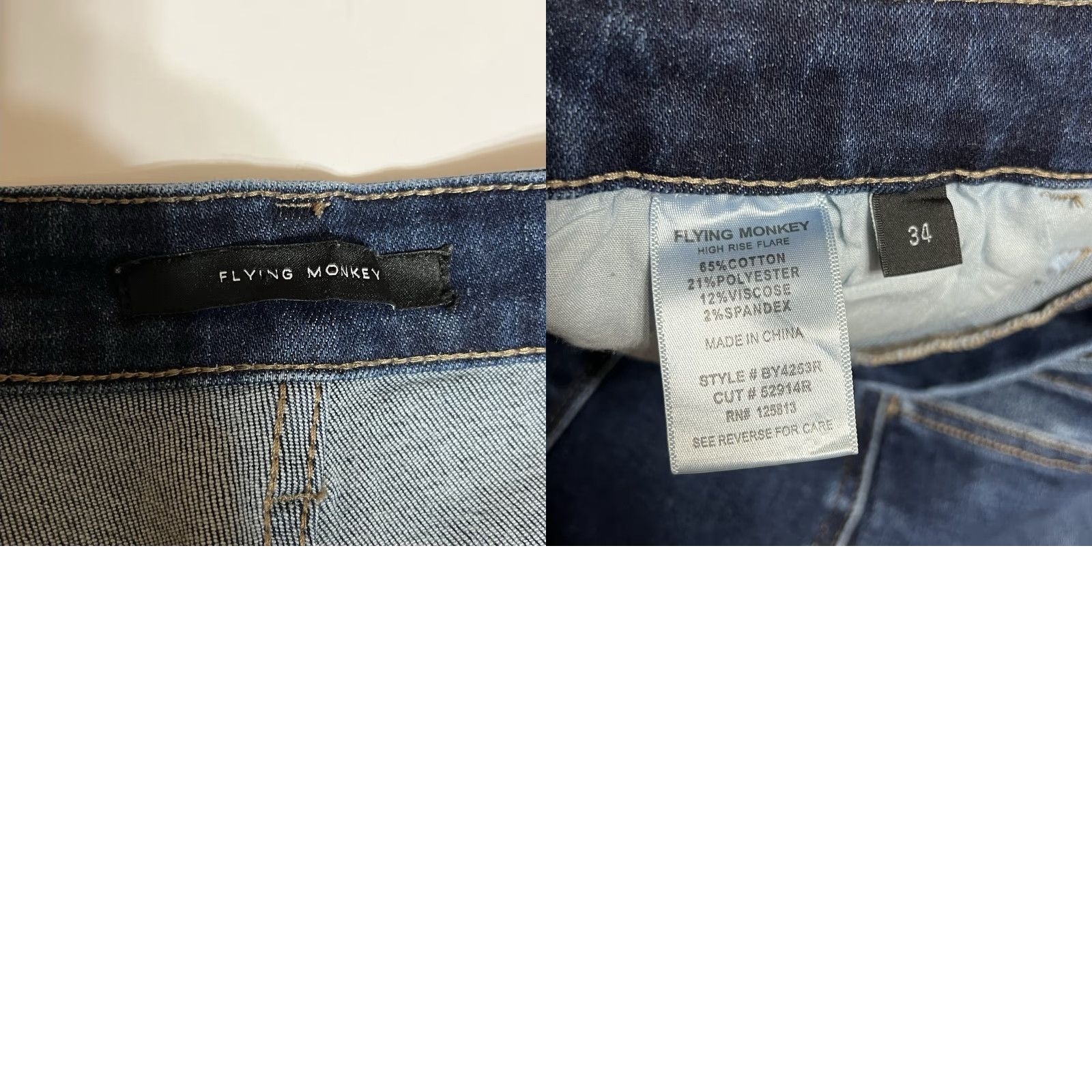 Vintage Flying Monkey Jeans Womens Regular 36x31 Blue High Rise Flare Stretch Denim 5-Pocket Boho 90s Festival Size 25" / US 0 / IT 36 - 8 Thumbnail