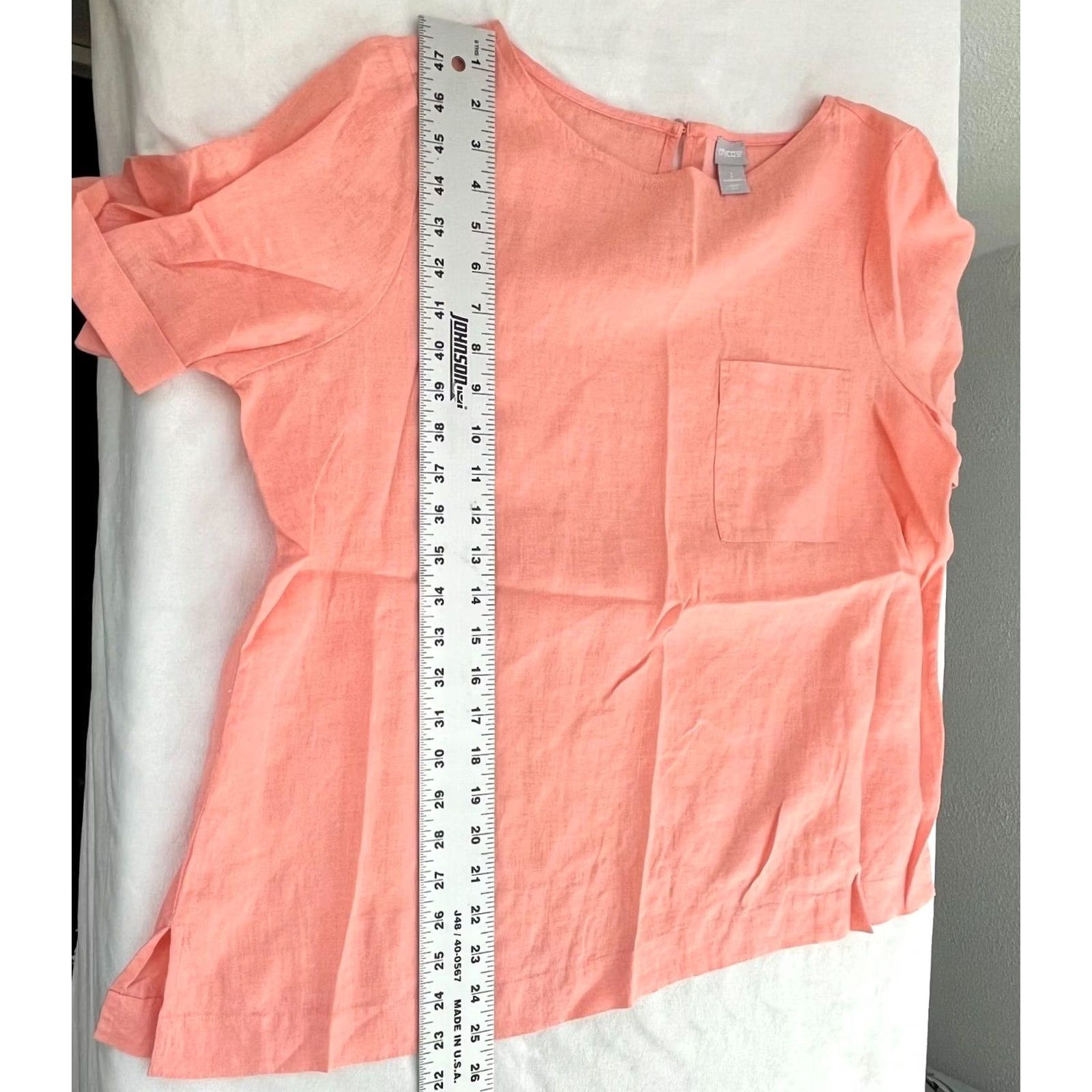 Vintage Chico's Blouse Shirt Coral Short Sleeve Pocket Cuff Linen Womens 2 U.S 12/14 Casual Top Size XS / US 0-2 / IT 36-38 - 5 Thumbnail