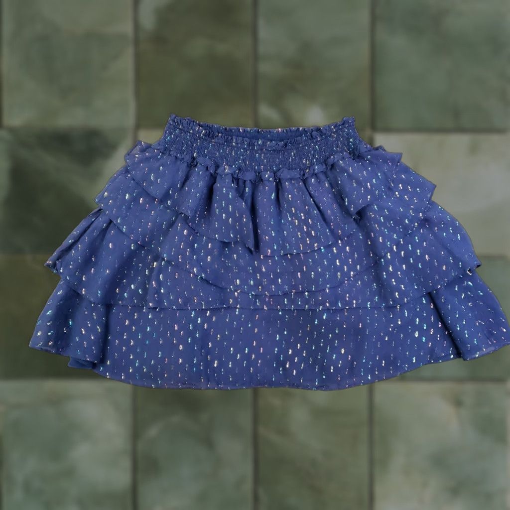 Ramy Brook Ramy Brook Skirt Women S Blue Layered Mini Short Lined Smocked Elastic Waist Glitter Size 28" / US 6 / IT 42 - 1 Thumbnail