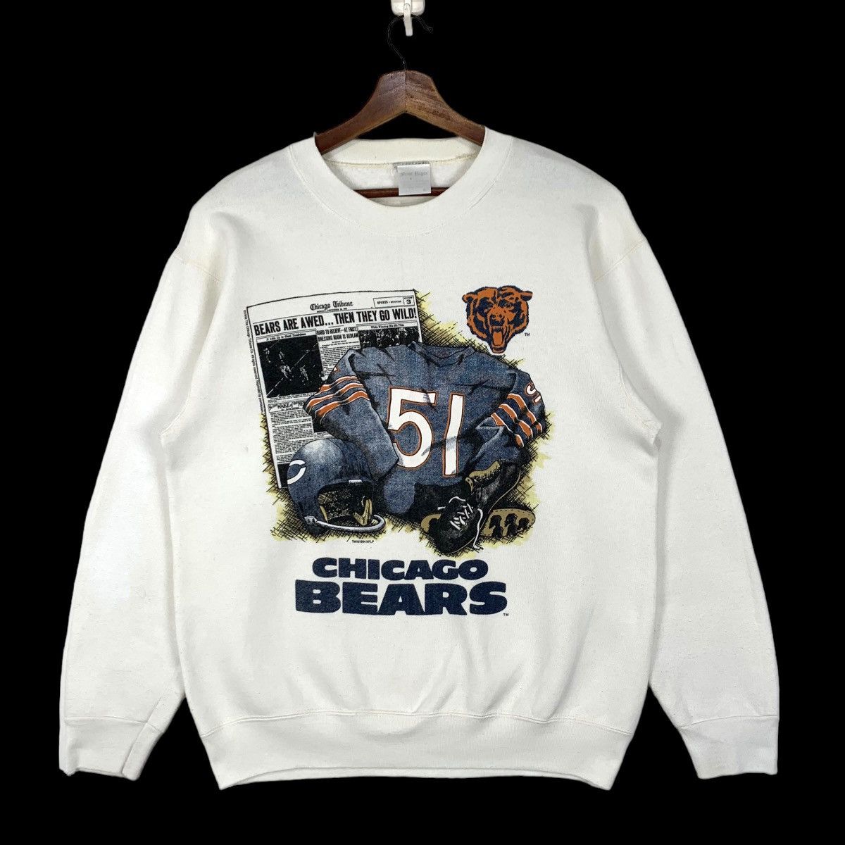 image of Made In USA x Nfl Vintage 90's Pront Pages Usa Nflp Chicago Bears Sweatshirt in White (Size Medium)