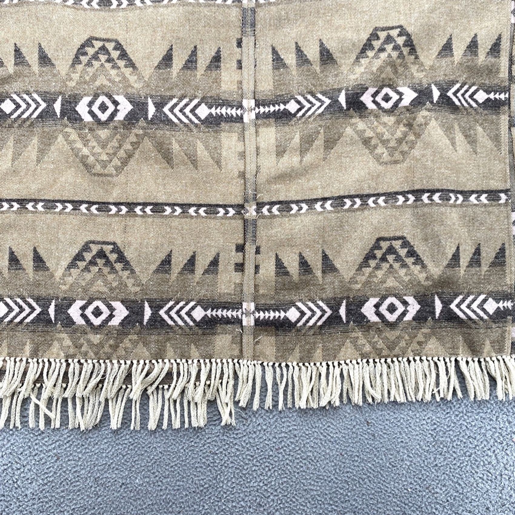 Vintage Artisan Crafted Democracy Hooded Poncho - Brown Fringe Aztec Southwest Size Small Size ONE SIZE - 7 Thumbnail