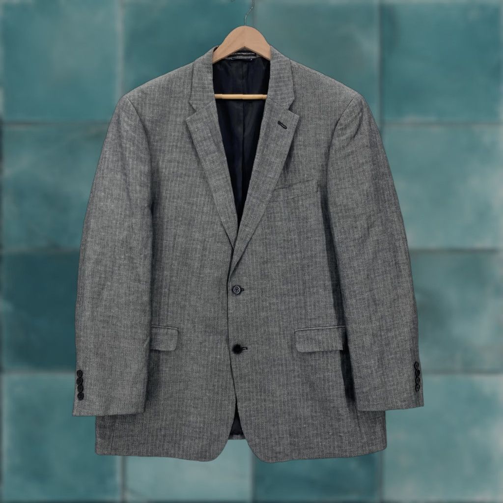 Tommy Hilfiger VINTAGE Tommy Hilfiger Blazer Mens 44L Black White Herringbone Linen 2 Button Lined Size 44R - 1 Thumbnail