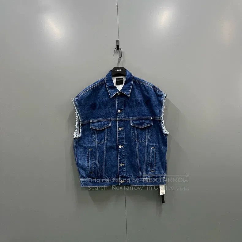 Givenchy Givenchy Blue Logo Frayed Denim Vest Size US XXL / EU 58 / 5 - 1 Thumbnail