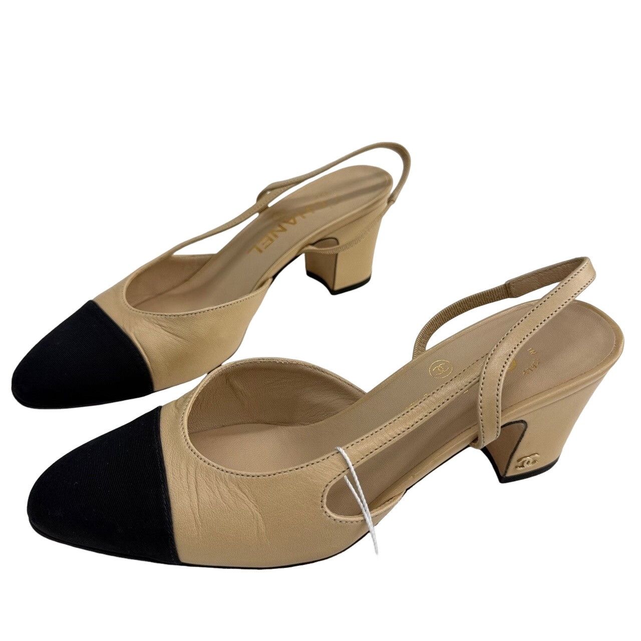 Chanel Chanel Beige and Black Slingback Heels Size 36.5 Size US 5.5 / IT 35.5 - 1 Thumbnail
