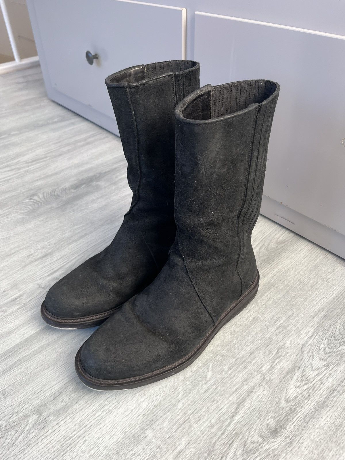 Pre-owned Rick Owens 2000's Runway Reverse Leather Suede Creeper Boots In Black
