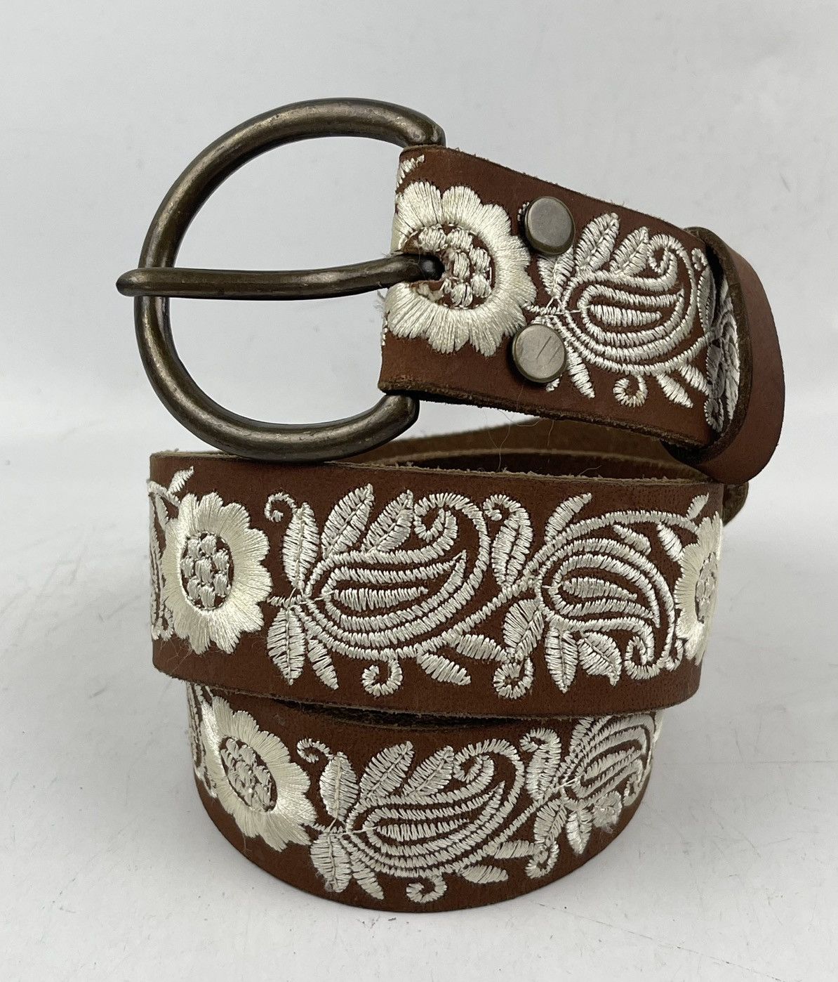 Japanese Brand rare design embroidery leather belt tc40 Size 38 - 1 Thumbnail