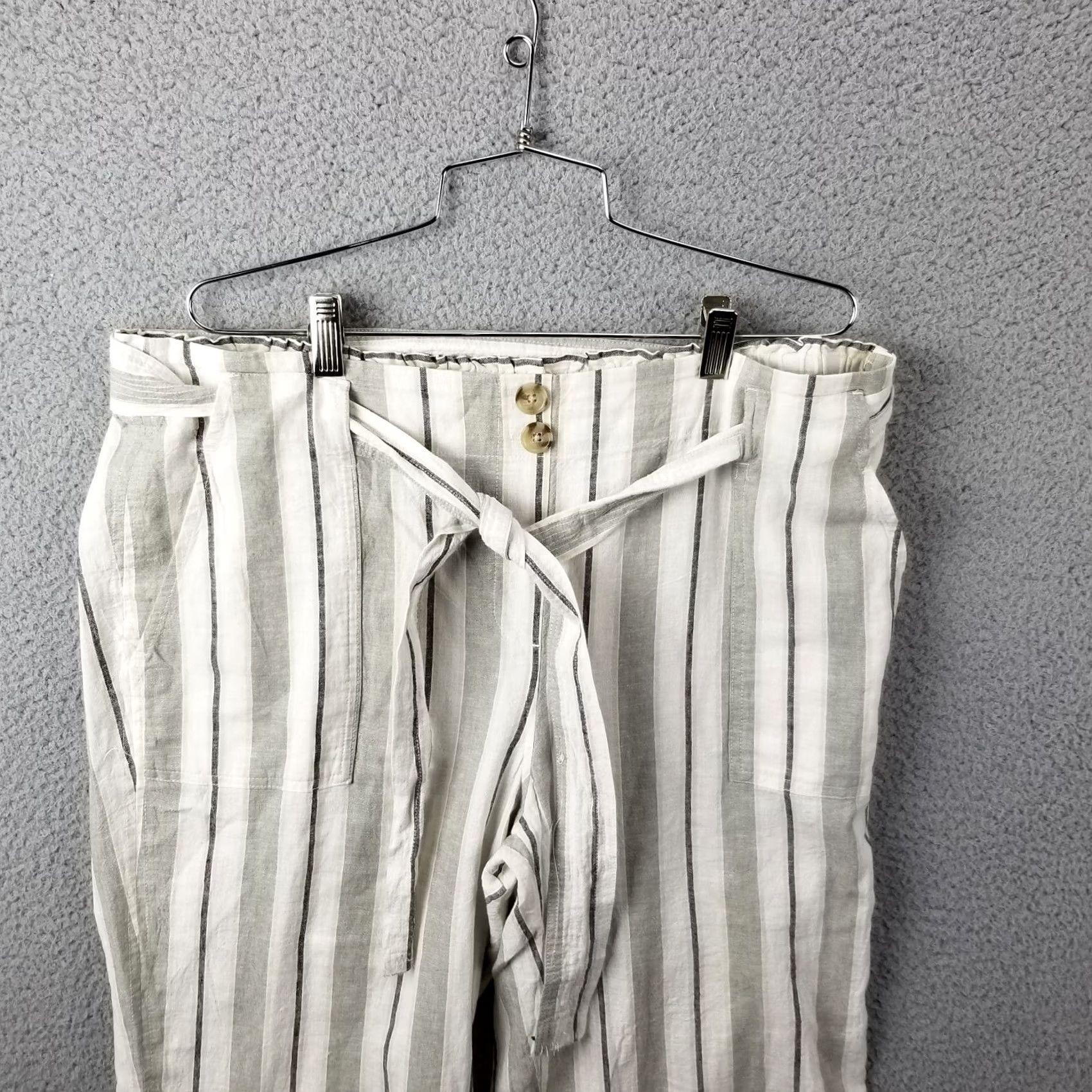 Vintage Zac & Rachel Pants Women 1X Ivory Linen Blend Striped Wide Leg Tie Waist Paperbag High Rise Casual Workwear Plus Size 38W Mens Womens Girls Boys Size 26" / US 2 / IT 38 - 2 Thumbnail